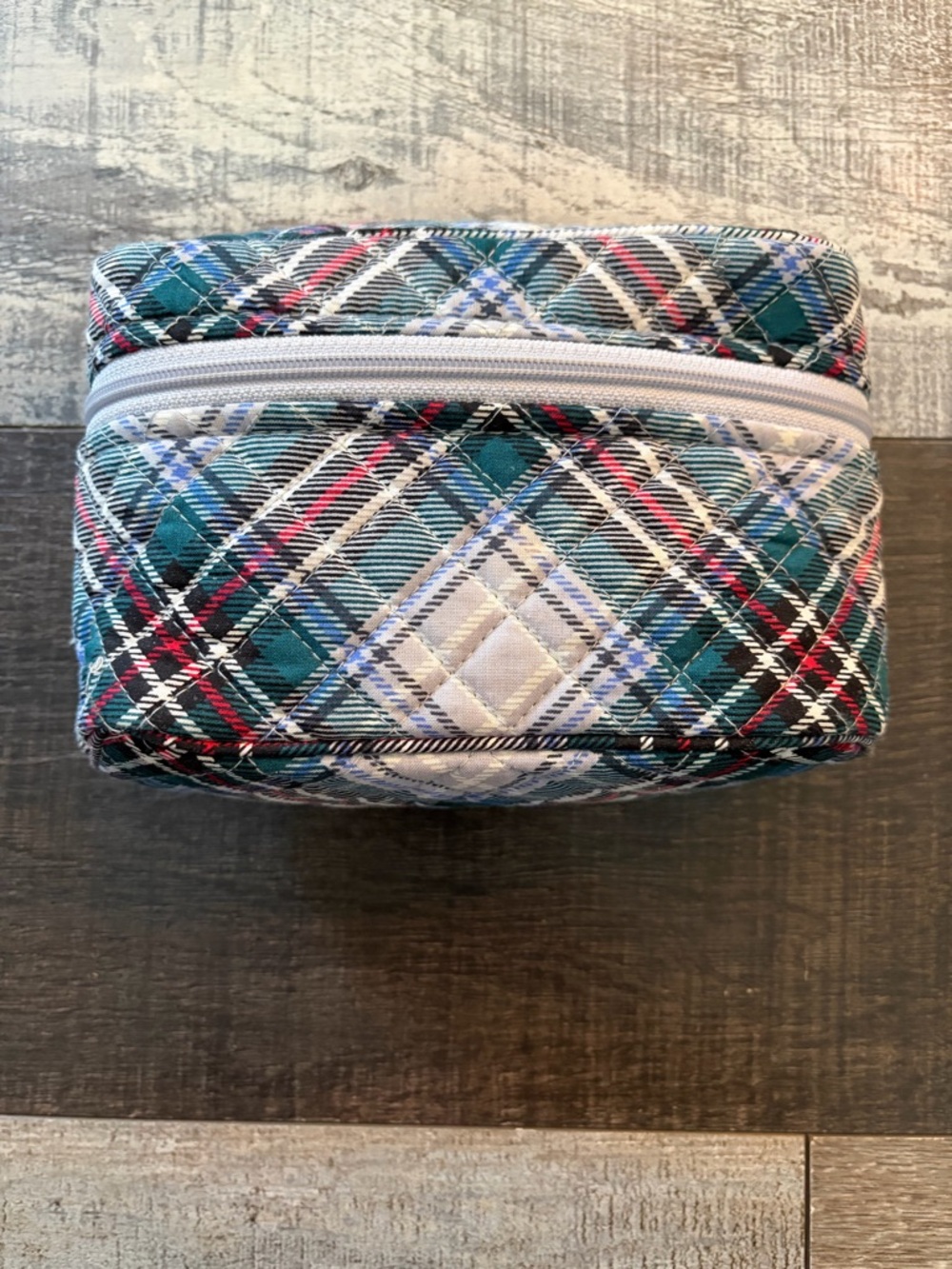 Vera Bradley Snowy Plaid Quilted Train Case Makeup Organizer